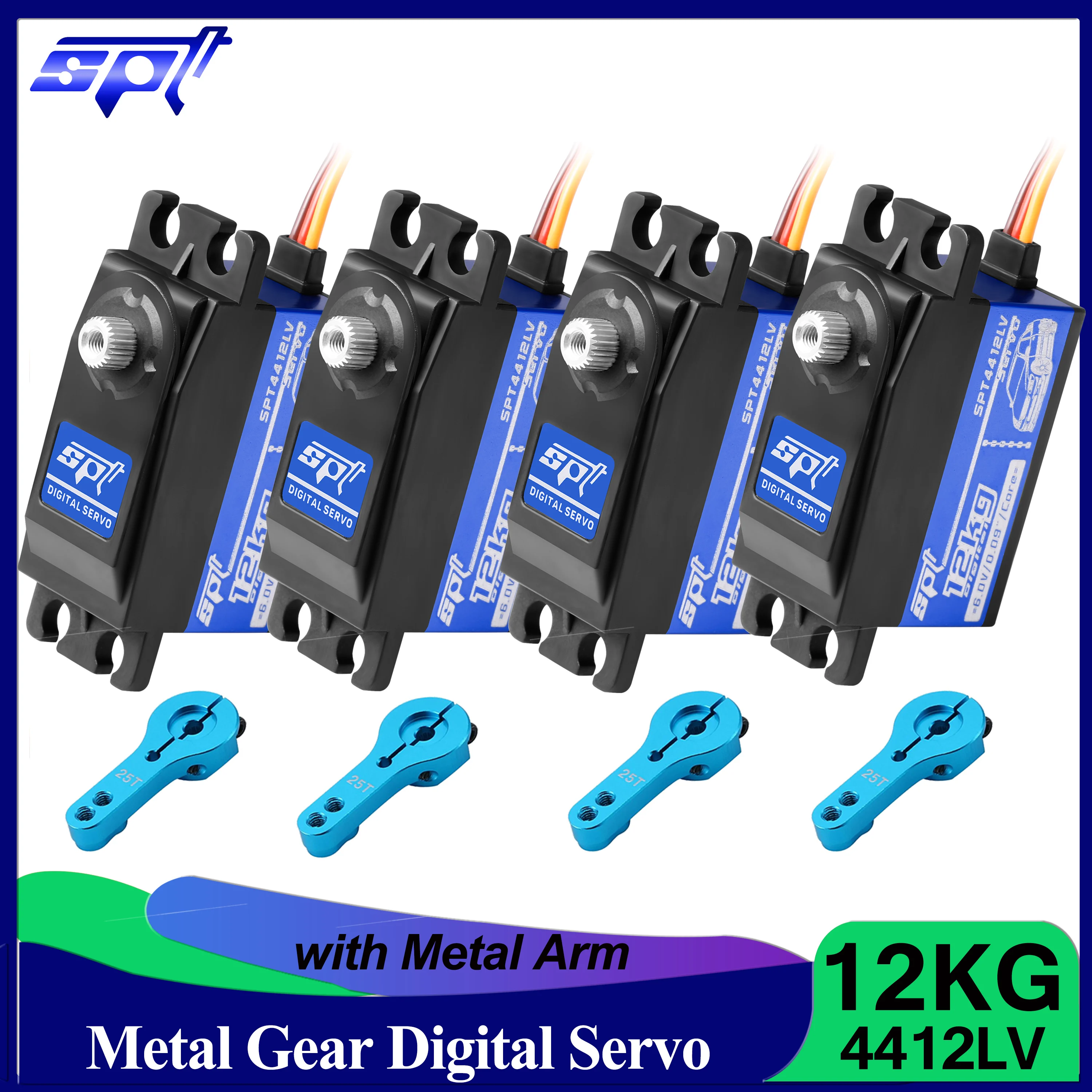 1/2/4/6 шт. SPT 12 кг RC сервопривод 4412LV 180 ° металлическая Шестерня короткий корпус низкопрофильный w/металлический рычаг для 1/10 1/12 радиоуправляемого автомобиля SCX10 с неподвижным крылом