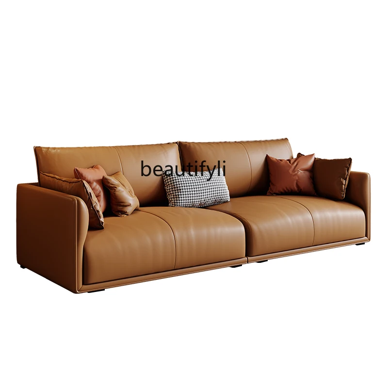 

yj Straight Row Sofa First Layer Cowhide Light Luxury Modern Simple Living Room Small Apartment Three-Seat Creative Latex