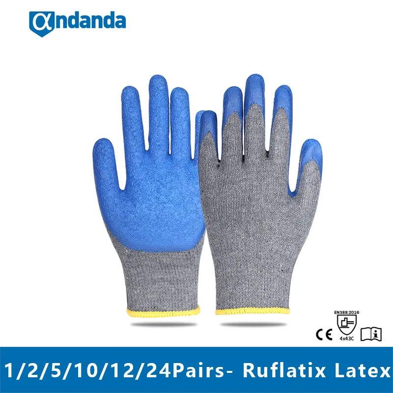 

Andanda 1/2/5/10/12/24 Pairs Working Gloves Roving Palm Dipped Latex Gloves Security Protection Glove For Mechanical Work Gloves