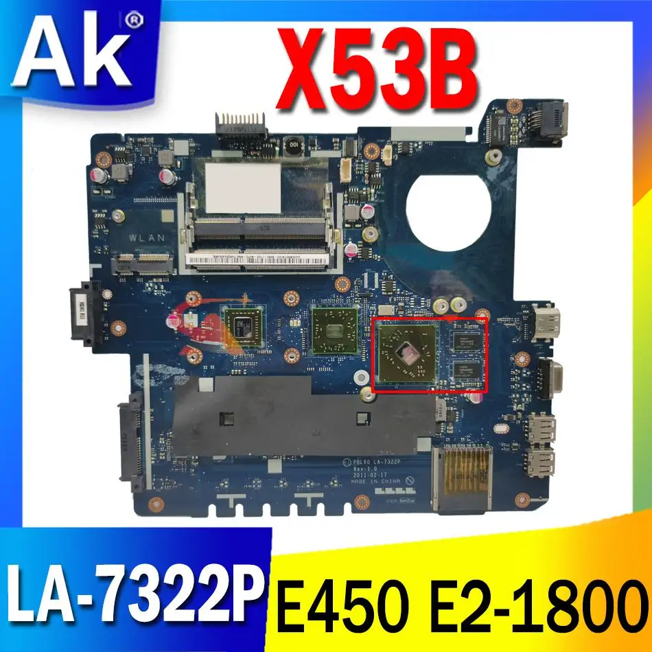 

Материнская плата для ноутбука X53B с процессором E450 E2-1800 для ASUS X53B K53B CMC50A, материнская плата для ноутбука, материнская плата DDR3