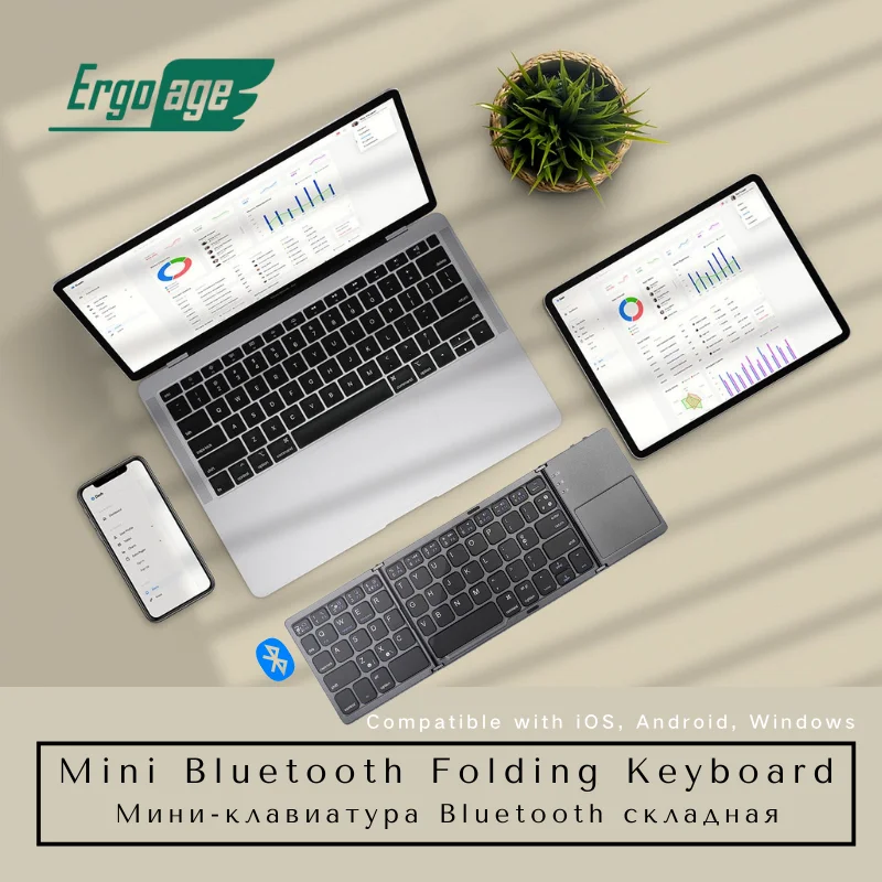 

Ergoage Bluetooth Портативная Складная маленькая Клавиатура Тачпад для путешествий для iPhone IPAD планшета ноутбука ПК Карманный ультралегкий проекто...