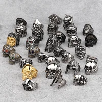 stainless steel mens ring retro personality zircon skull gothic hip hop punk jewelry set creative gift custom wholesale