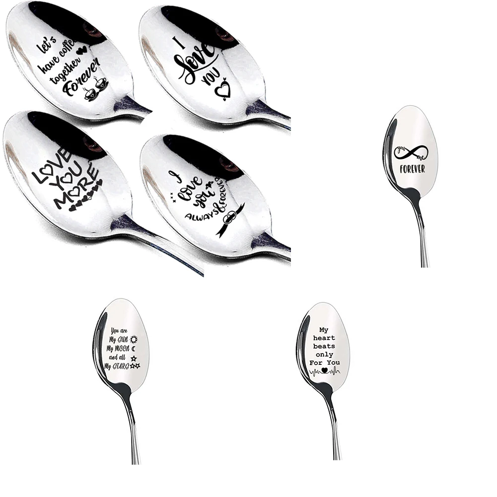 

Lettering Coffee Spoon Long Handle Tea Ice Cream Tableware Valentines Day Dessert Spoon New Year Gift Household Use Teaspoon