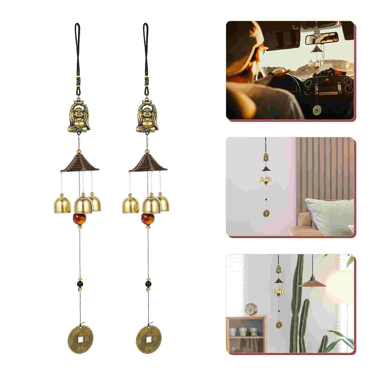 

2pcs Bell Hanging Ornament Alloy Wind Chime Retro Wind Chime Car Hanging Wind Chime Decorative Wind-bell for Outdoor Gift Home