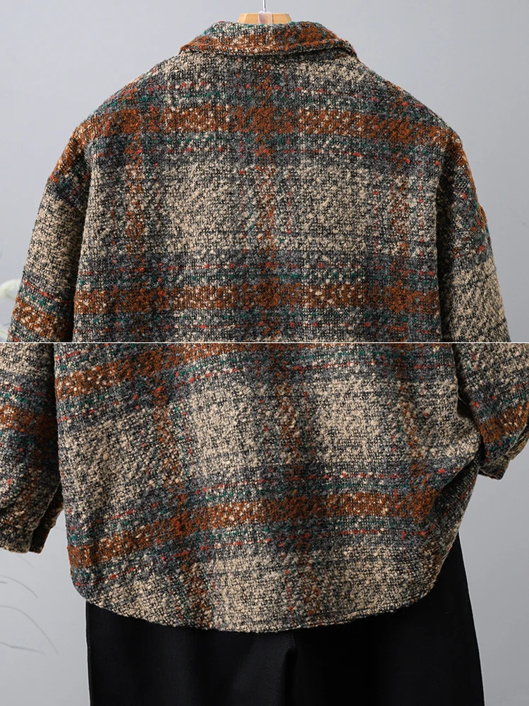 Женская клетчатая рубашка в стиле ретро осенне-зимняя плотная Шерстяная женская