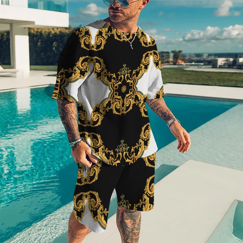 

New Golden Chain Summer 3D Printed Men's T-shirt Shorts Set Men's Sportswear Tracksuit O Neck Short Sleeve Men's Clothing Suit