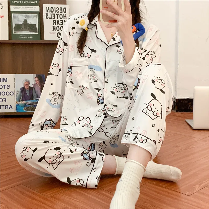 CAIYIER New 2022 Autumn Winter Women Pajamas Set Korean Grid Girls Nightwear Long Sleeve Pants Sleepwear Soft Kawaii Home Suit