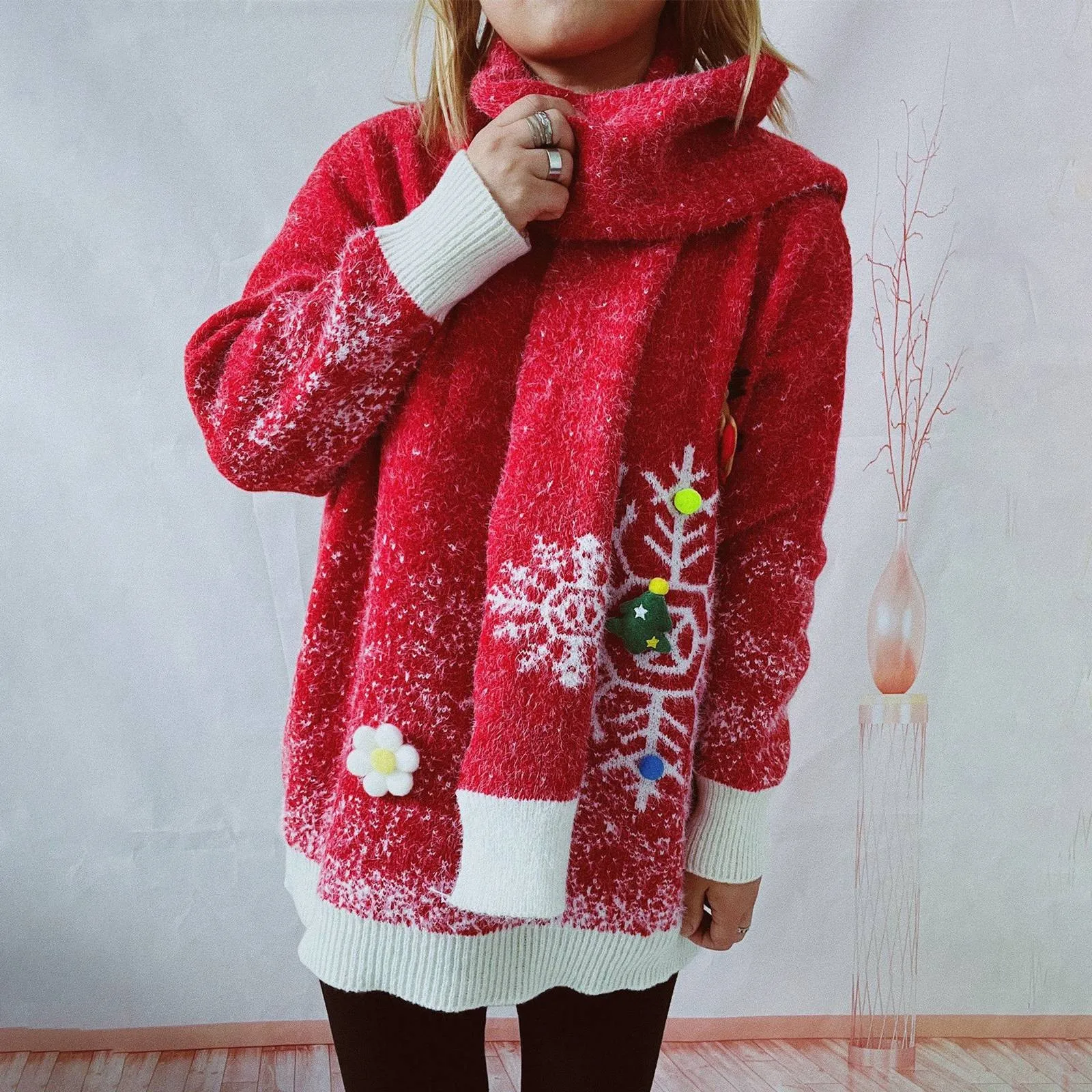 Цветочный Санта-Клаус Лось Рождественская елка Шар 3D Украсить Уродливый свитер