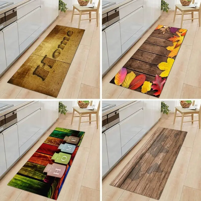 

Kitchen Mat Bedroom Living Room Carpet Entrance Doormat Home Hallway Balcony Floor Wood Pattern Bathroom Anti-Slip Rug Carpets