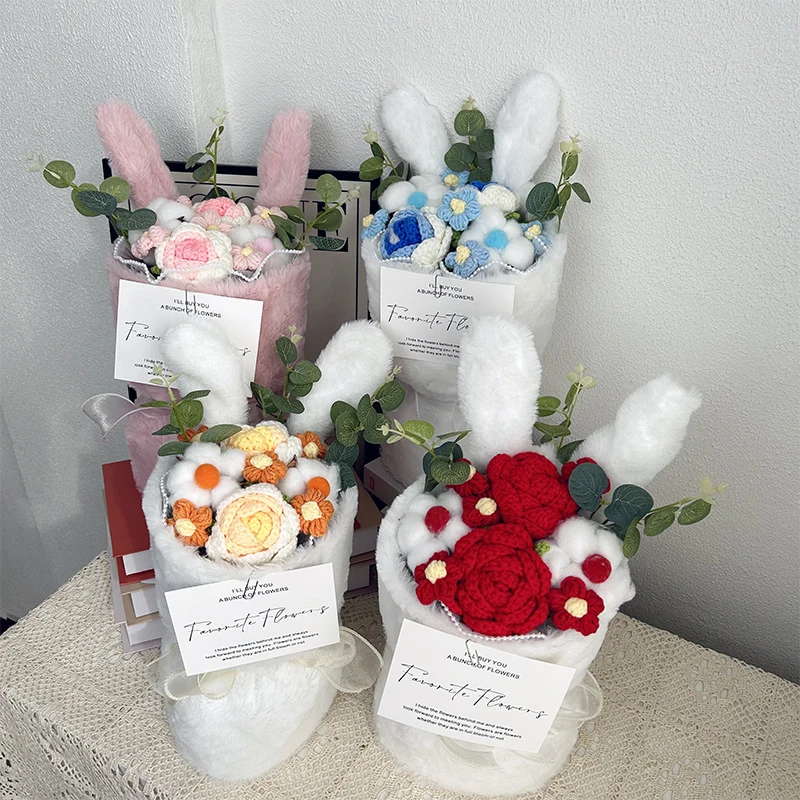 Ing Regional Brug Bouquet Rabbit Ear Roses Вязаные Искусственные Цветы Шелковый Материал Идеальный