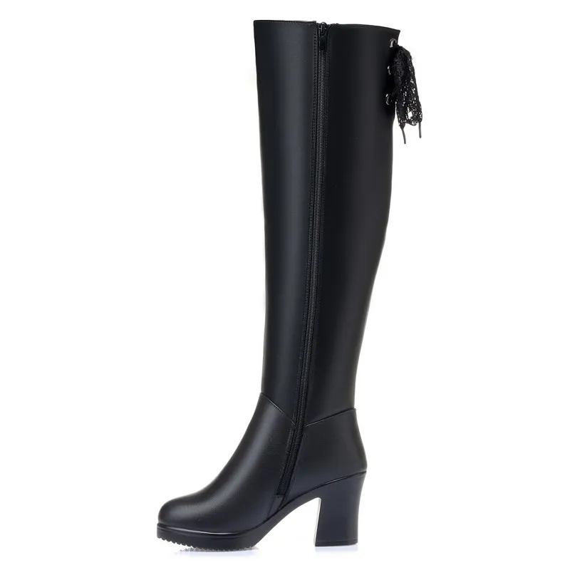 DIMANYU Winter Thigh High Boots Women Genuine Leather High Heel Fashion Women Long Boots Natural Wool Warm Riding Boots Women