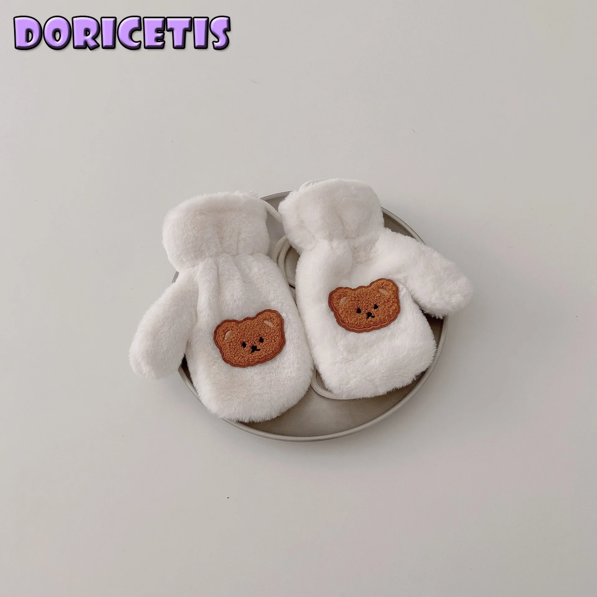 

Женские однотонные перчатки с милым мультяшным медведем, детские зимние утепленные ветрозащитные варежки