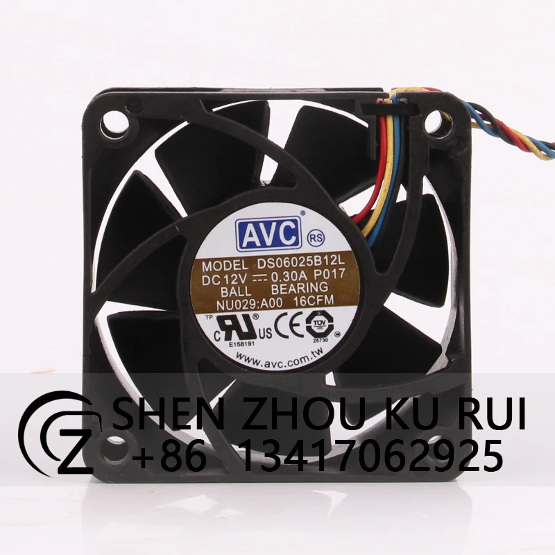 

DS06025B12L Case Fan for AVC DS06025B12L 60X60X25mm 12V 0.3A 6025 4-Wire PWM Fan Inverter Server Dual Ball Cooling Fan