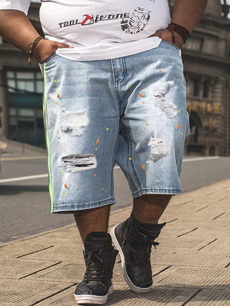 ZOOY Men Denim XXXL 8XL Plus Size Jeans Loose Shorts Man Hip Hop Streetwear Hole Ripped Blue Washed Knee-length Jeans Men