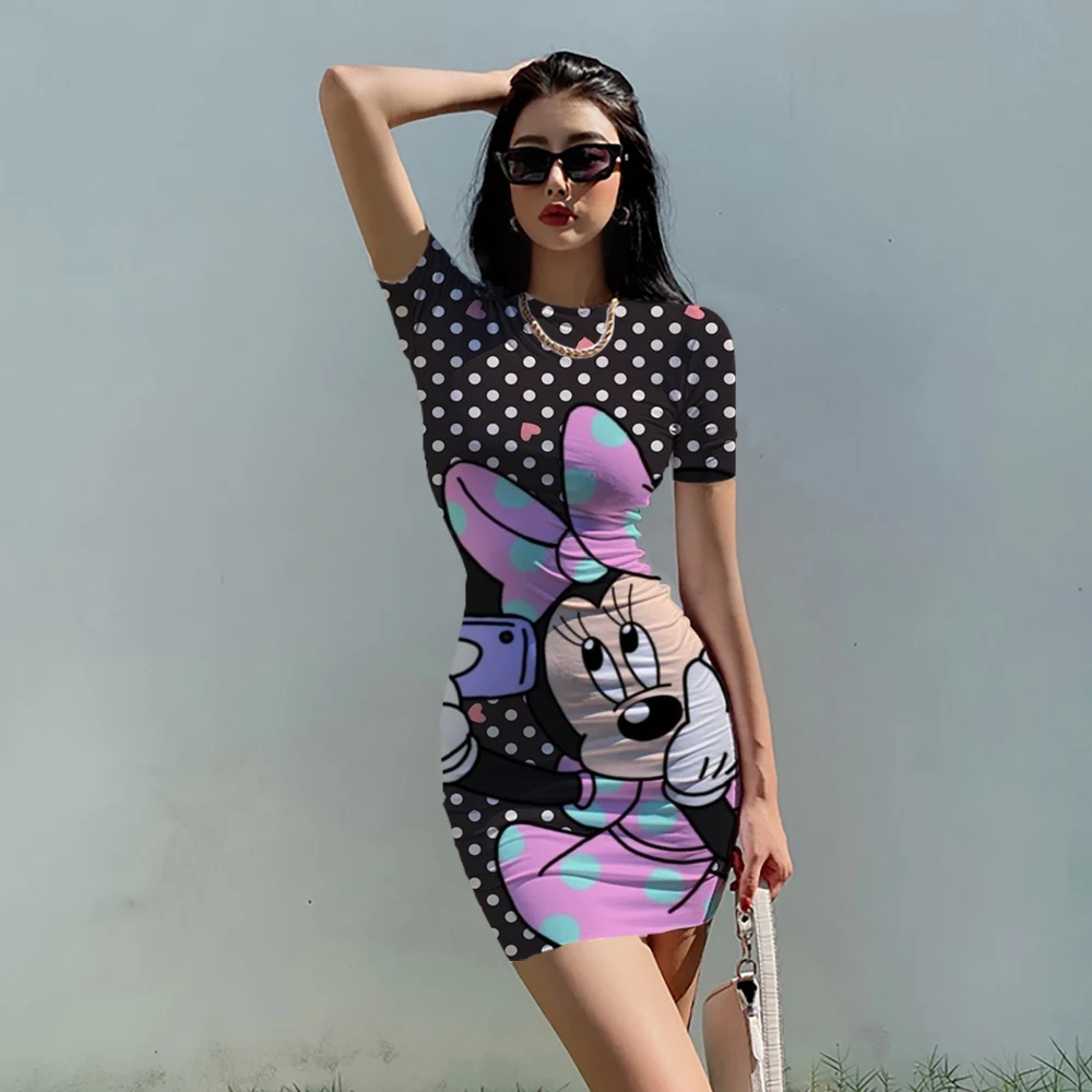 

Goth Disney Minnie Mickey Y2k girl Sweet Black Summer Mini Dress Gothic Short sleeve Women Sexy Sundress Bodycon Party Clothing