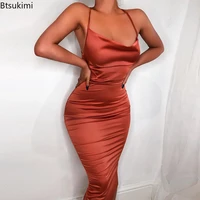 2022 women summer bodycon mini dress satin lace up sleeveless backless elegant party outfits sexy club clothes woman 8 colors