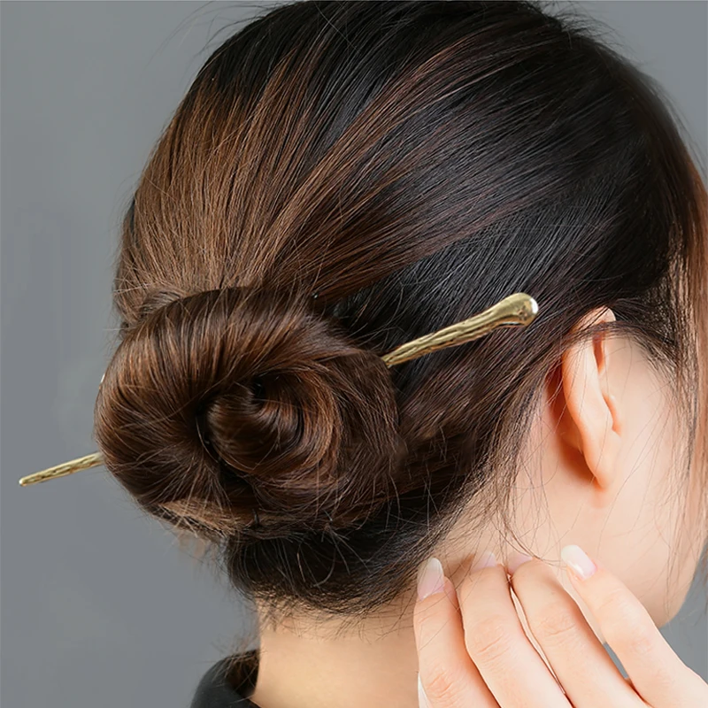 

Fashion simple metal hairpin gold plating bodkin dish up hairstick bun hairdress accessories
