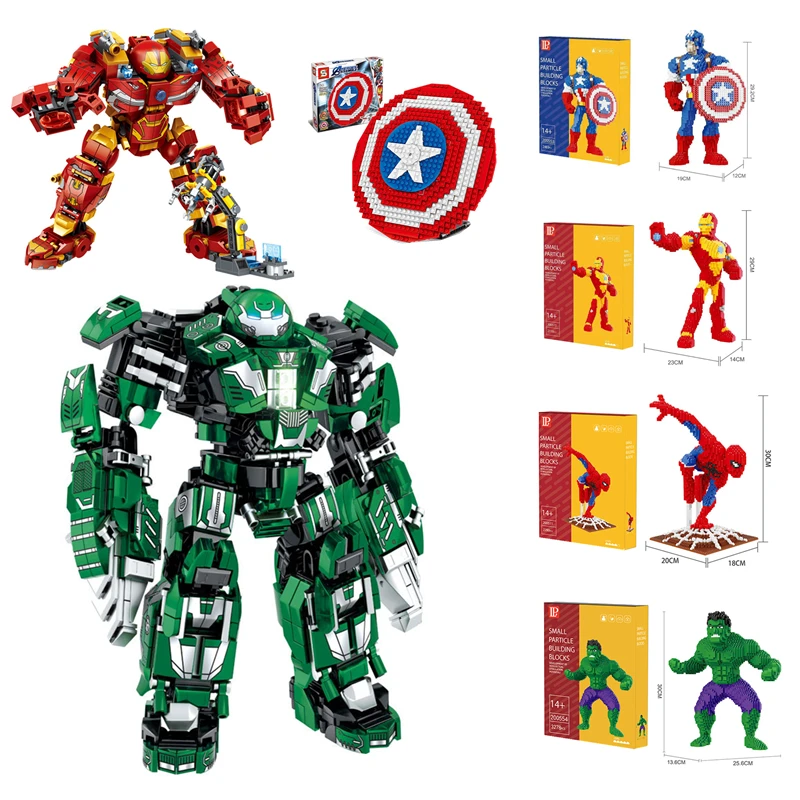 

Серия героев Marvel: Мстители, Человек-паук, Железный человек, Халк, Капитан Америка, комбинированные строительные блоки, игрушки, Рождественский подарок