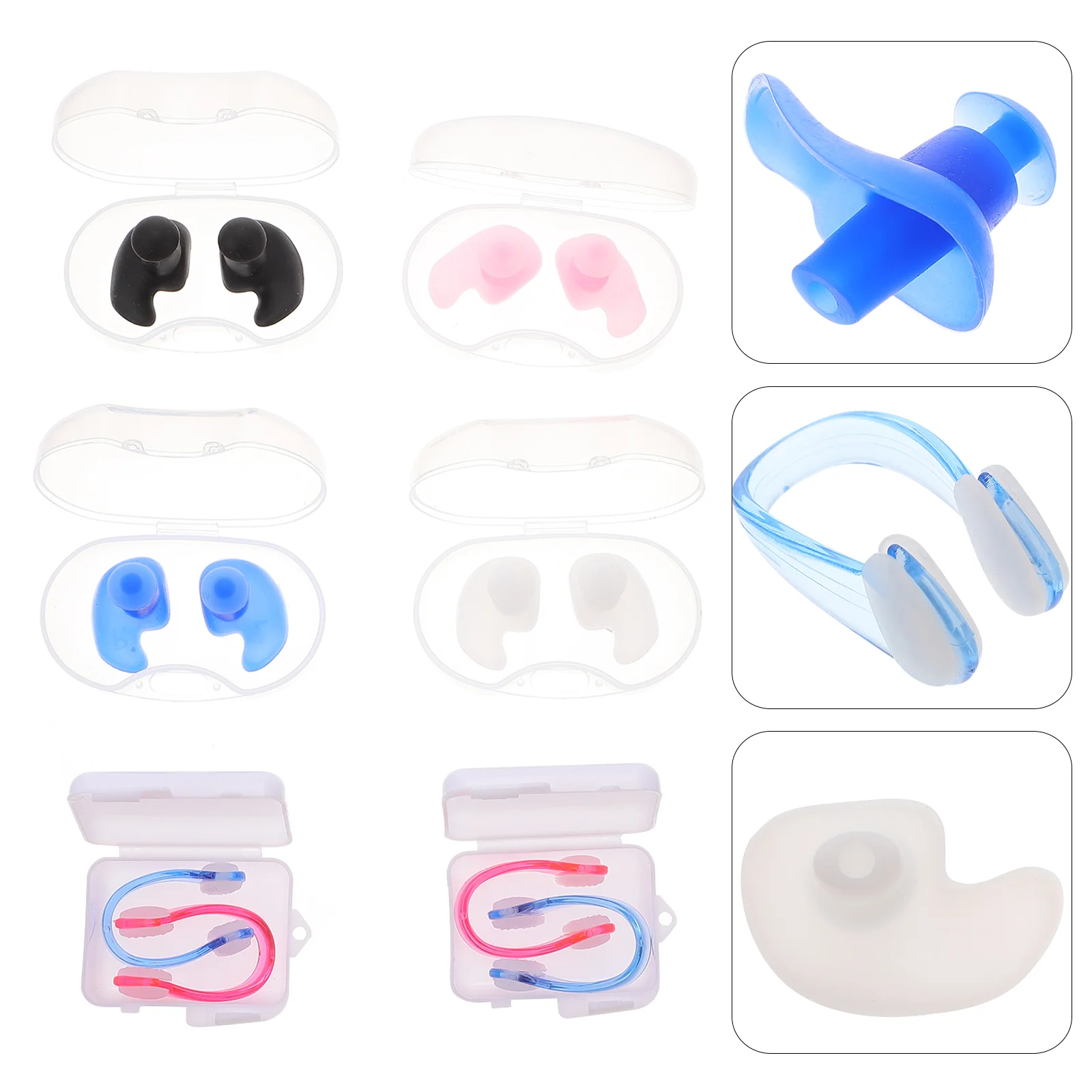 

4 Sets Swimming Ear Plugs Spiral Silicone Ear Plugs Nose Clips Swimming Supplies