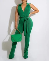 womens elegant jumpsuit sexy halter backless overlap belted jumpsuit party suit female new fashion clothing 2022