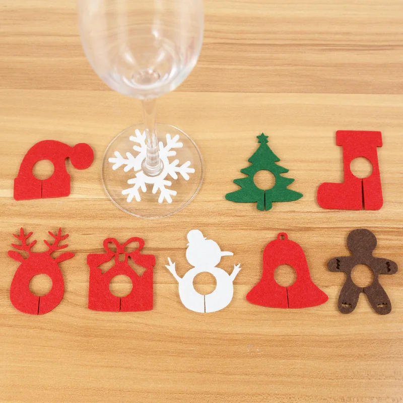 

10pcs Christmas Felt Glass Wine Cup Ring Card for Christmas Table Decoration Xmas New Year Eve Navidad Noel Party Supplies