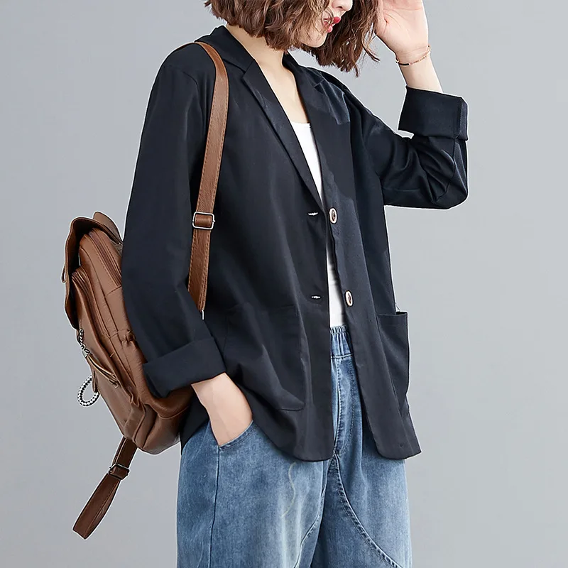 

Comfort Cotton Linen Blazers Women Solid Colors Single Breasted Fashion Suit 2021 Spring Autumn Indie Vintage Office Lady Blazer