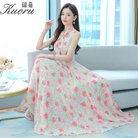 chiffon beach pink summer clothes for women 2022 floral fashion maxi dress elegant casual tunics long dresses roupas femininas