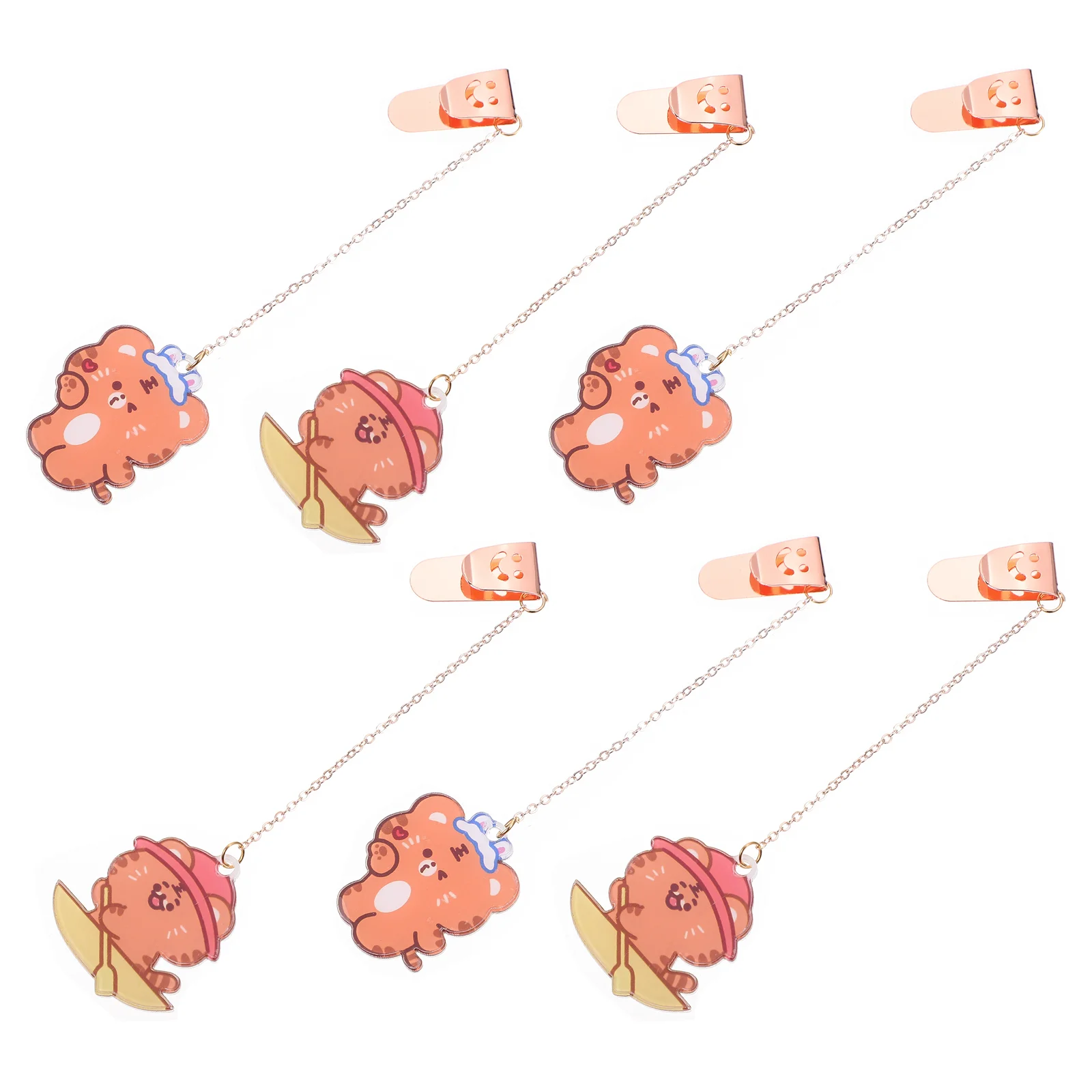 

6pcs Lovely Little Tiger Pendant Chains Book Page Clips for Students