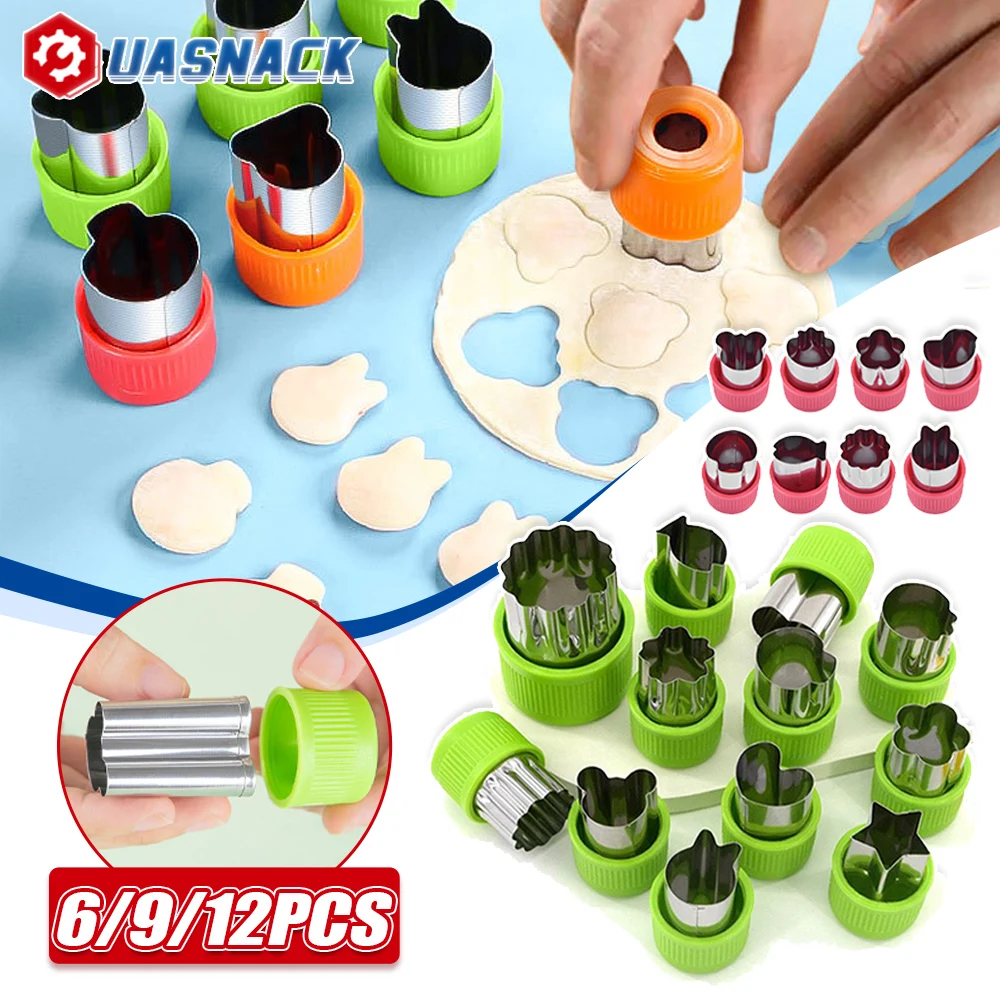 

6/9/12Pcs Vegetable Shape Cutters Plastic Handle Portable Star Heart Shape Stainless Steel Fruit Cutting Kitchen Accessories