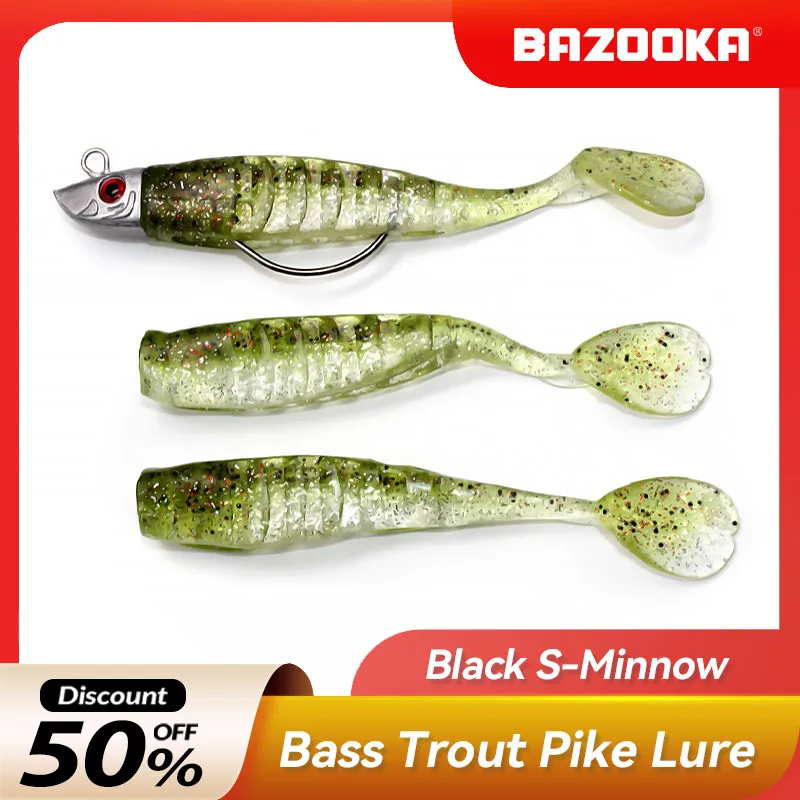 

Bazooka Black Minnow Fishing Lures Jig Lead Soft Bait Silicone T Tail Hooks Wobblers Perch Leurre Jighead Trout Bass Pike Winter
