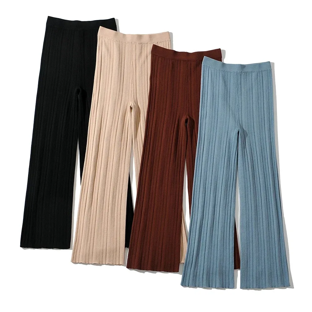 

High Waist Micro-Flare Knit Straight Pants Spring Streetwear Women's Fashion High Waist Loose Casual Mopping Pants