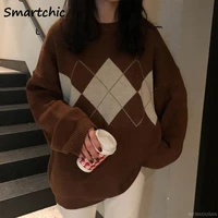 korean school girl college style knitted pullovers autumn jumper loose sweaters oversized women spring vintage fashion sweater