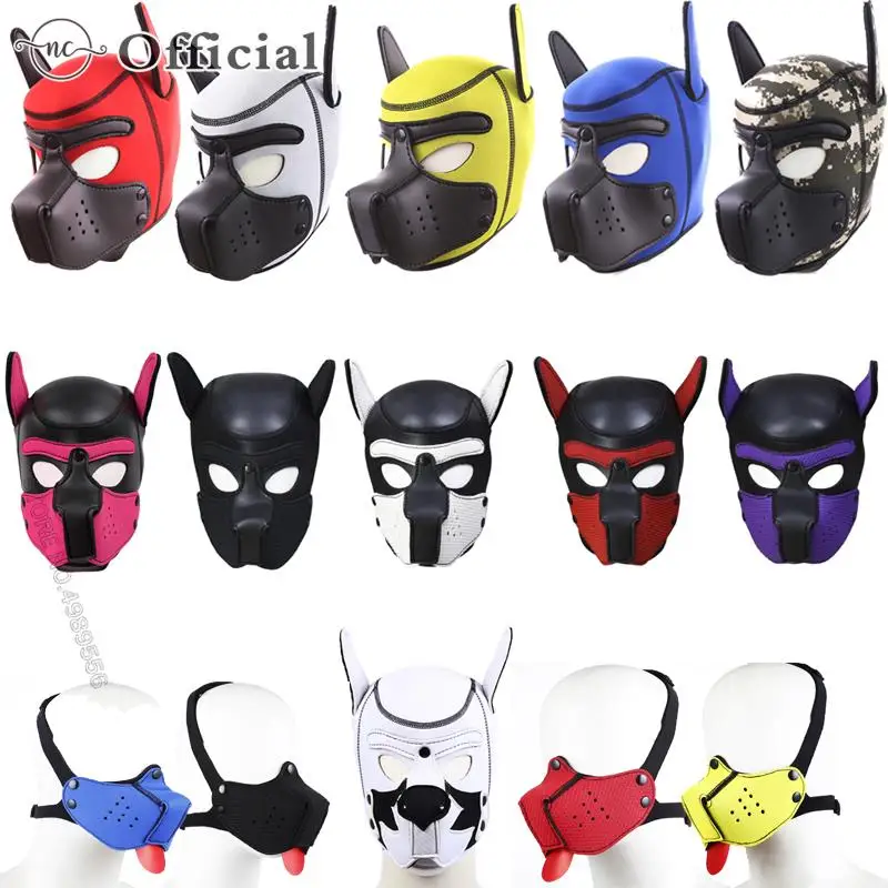 

БДСМ бондаж для домашних животных, ролевая игра, маска-капюшон для щенков, съемный кляп для рта, Фетиш-ведомая мопса, мужская маска