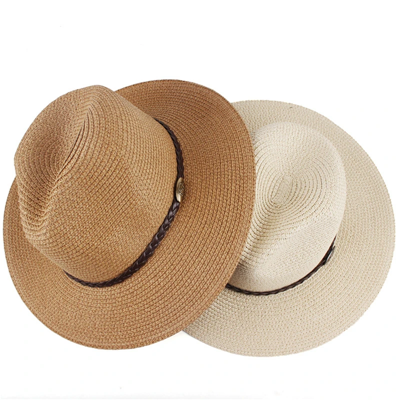 

Grass Woven Fashion Western Cowboy Hat Seaside Sun Shading Sunscreen Cap Retro Casual UV Resistant Men Straw Hat Female Summer