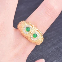 hoyon 14k gold color haute couture jewelry owl ring natural chalcedony opening adjustable colorful jewelry ring filled jewelry