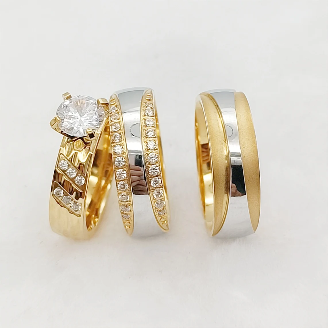 

Luxury 3pcs Commitment Wedding Engagement Rings Sets For Couples Cubic Zirconia Diamond 18k Gold Plated Jewery