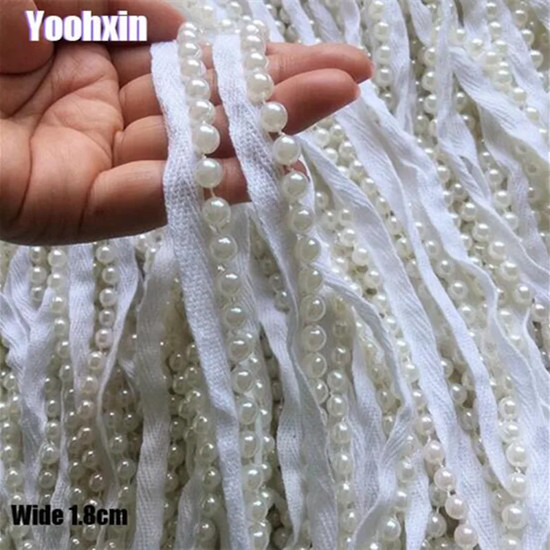 

1.8CM Wide Fashion 3D Beads Embroidery White Flower Lace Fabric Trim Ribbon DIY Sewing Applique Dress Wedding Guipure Decor