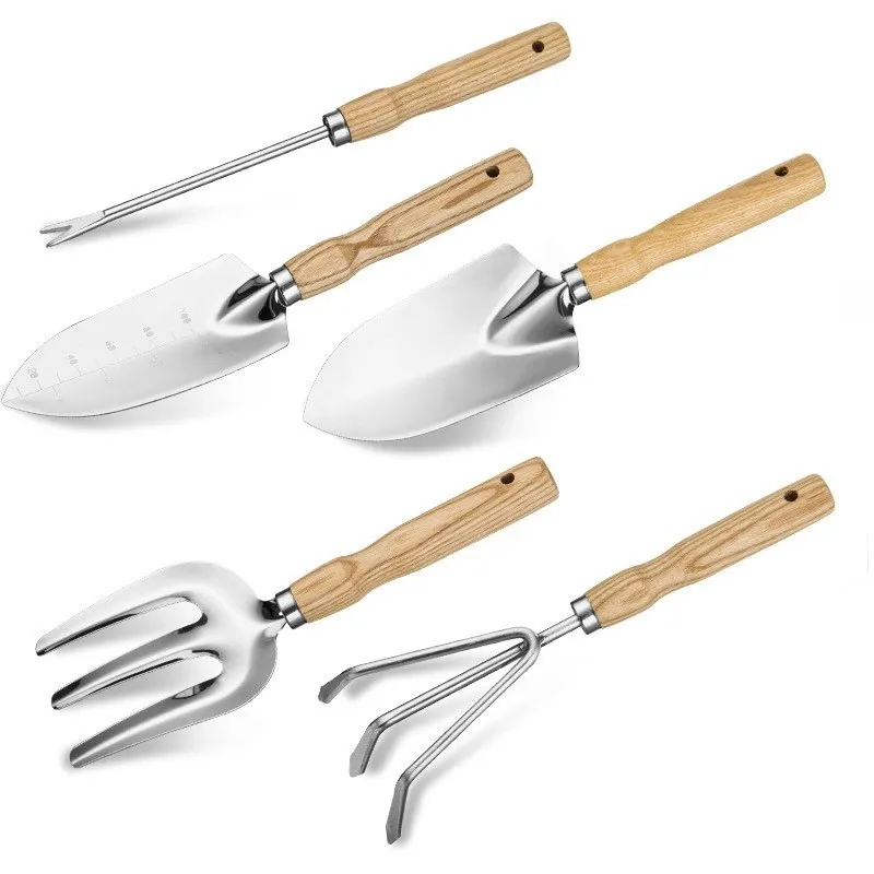 Gardening Tool Set 5 Piece Stainless Steel Transplant Work Kit Shovel/Trowel/Hand Weeder/Rake/Weeder Fork Garden Planting Tools