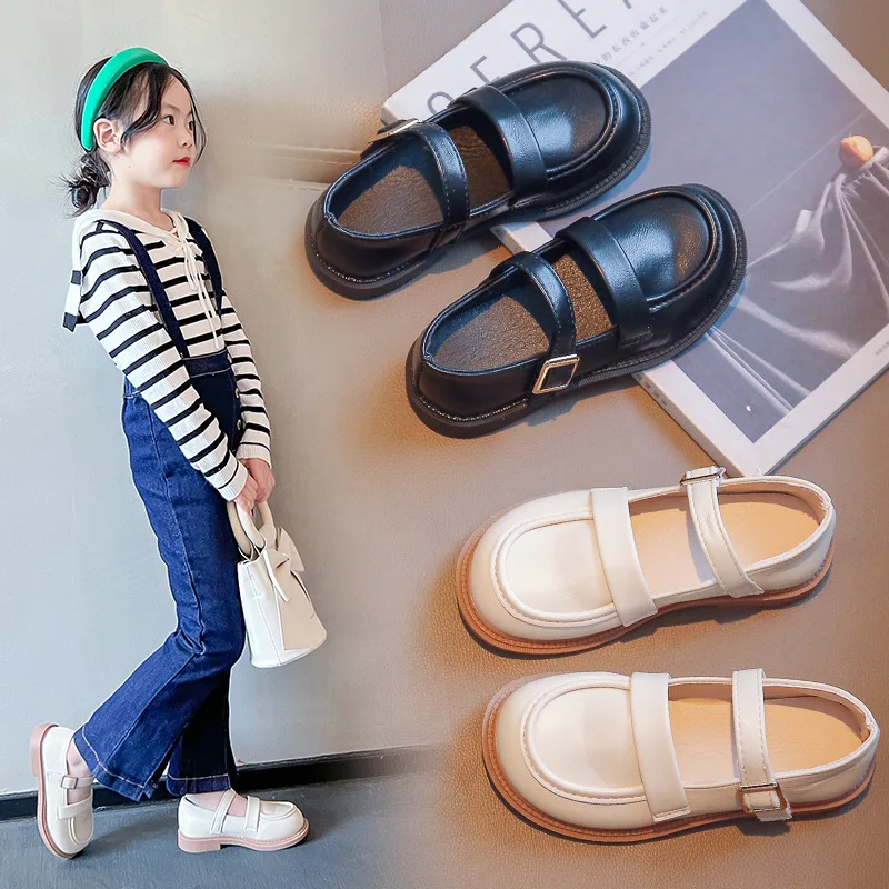 

Cute Girls Black Leather Shoes Summer New Children Soft Britain Style Spring Simple Matte Versatile 2022 Kids Fashion Loafers