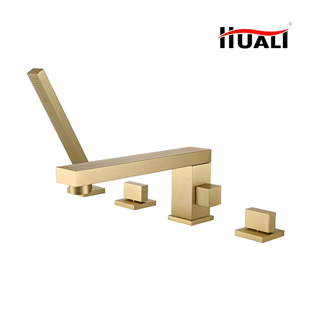 

Aosheng Four Holes Brushed gold deck mounted brass Filler Tub bathroom bathtub Faucet & shower mixer tap faucet set