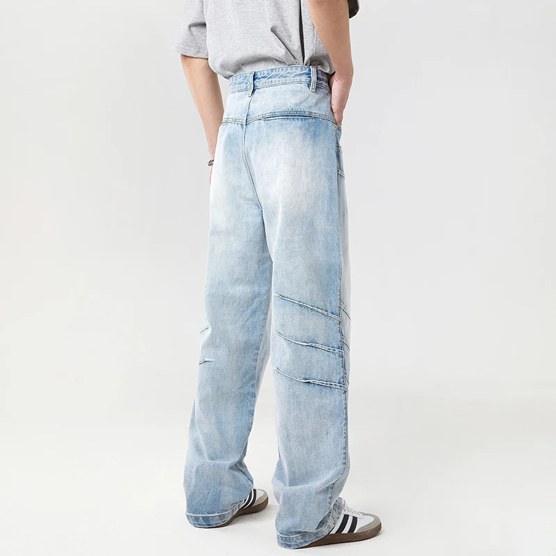Высокие мужские удлиненные прямые джинсы в рубчик больших размеров уличная