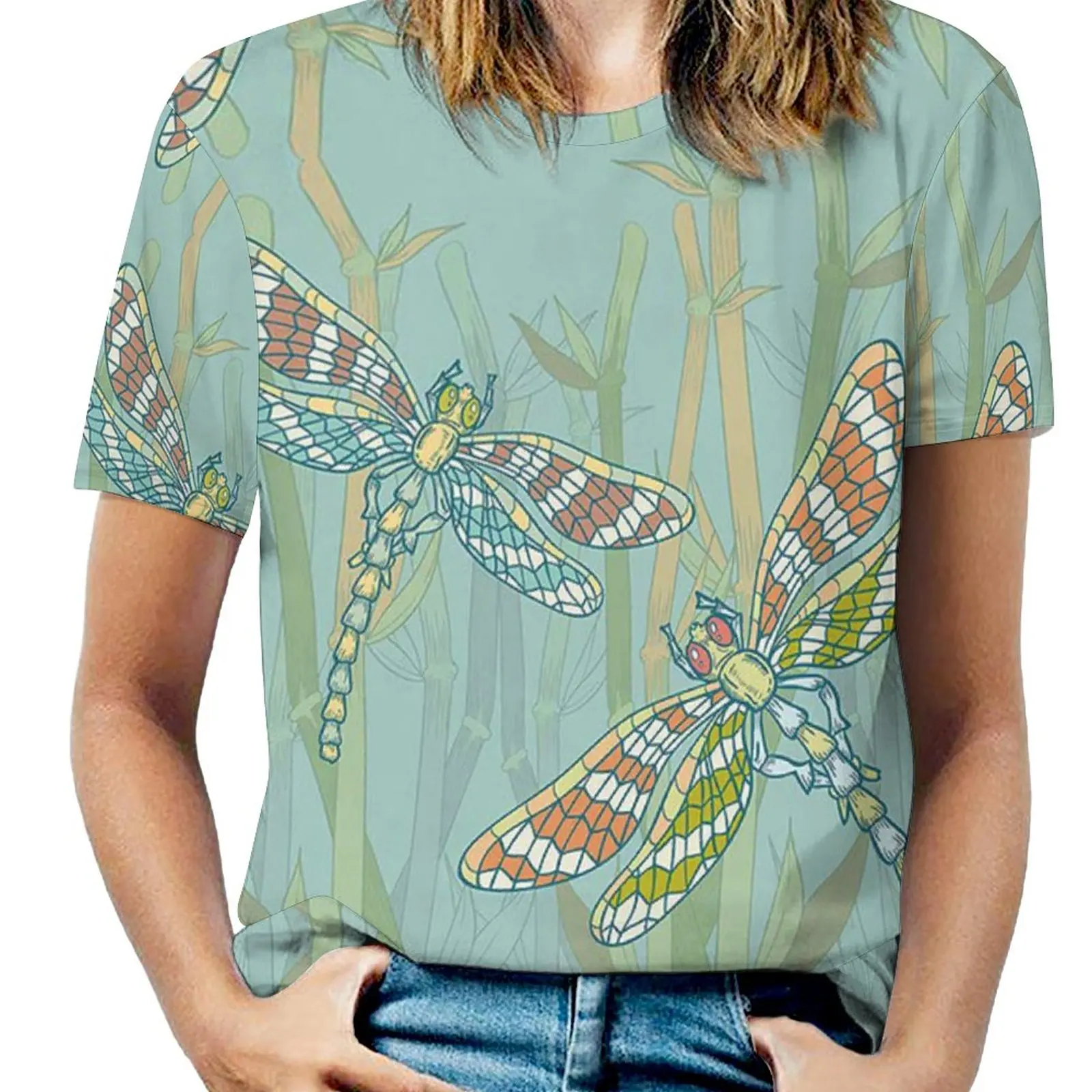 

Graphic Cool Doodle Style Giant Dragonfly on Lake Bushes Nature Exotic Picture Art Tees Vintage Fresh Sports Travel USA Size