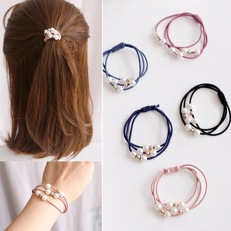 

2PCS Fashion Women Girls Pearl Elastic Hair Bands Ponytail Holder Gum For Hair Scrunchie Rubber Bands Headbands Hair Accessories