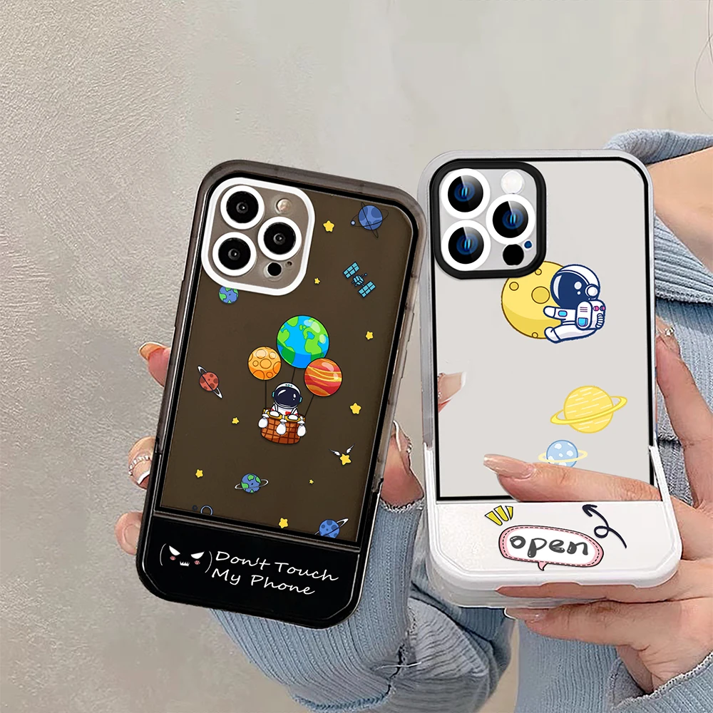 

Cartoon Astronaut Stand Holder Case for iPhone 14ProMax 14Plus 13 12 11 Pro Max Luxury Soft Transparent Silicone Cover Coque