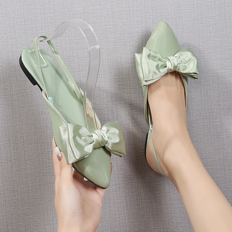 

BCEBYL Summer Fashion Pointed Toe Bowknot Shallow Mouth Breathable Non-slip Wear-Resistant Flat Shoes Zapatos Mujer