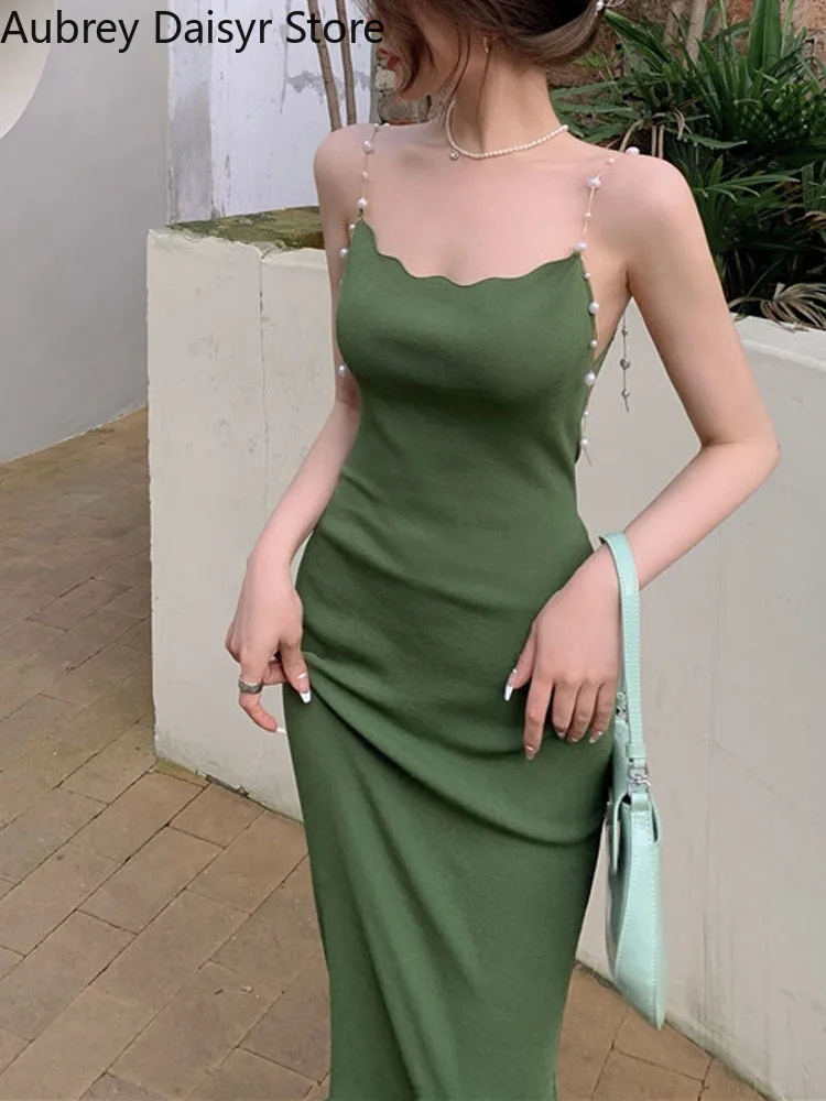 

Sexy Spaghetti Strap Long Dress Women Summer Elegant Beach Party Dress Female Korean One Piece Casual Y2k Bodycon Dress 2022 New