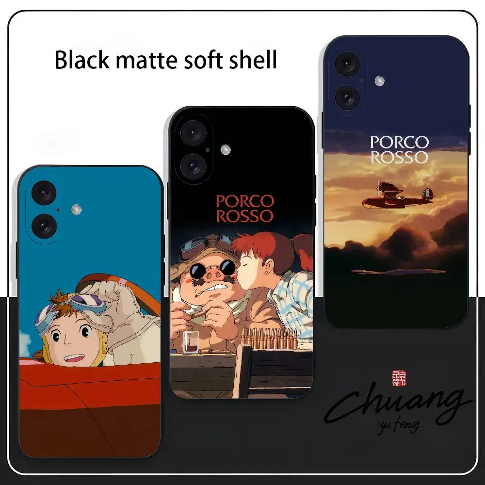 Фото Cartoon P-Porcos R-Rossos Phone Case Stylish Black Matte TPU Case For 11-16. Anti-slip And Wear-resistant №1