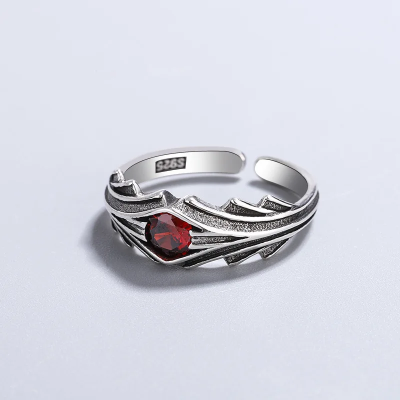 Real 925 Sterling Silver Red Stone Ring For Fashion Women Party Cute Fine Jewelry Minimalist Accessories 2022 Gift