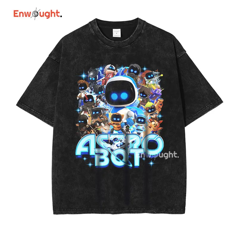 Футболка Game Astro Bot винтажные потертые футболки Y2K Harajuku Old School DTG милая футболка