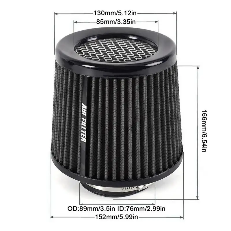 Автомобильный конусный фильтр для сухого воздуха сменный 76 мм воздушный с